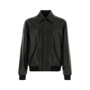 Fendi Men Black Leather Bomber Jacket